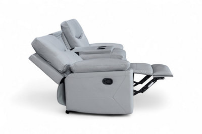 Faux Leather Light Grey 3 Seater Manual Recliner Sofa COLUMBIA