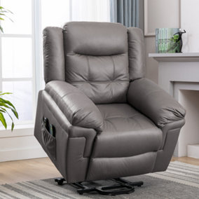 Faux Leather Power Lift Recliner Arm Chair with Message and Heating Reclining Armchair Single Sofa Grey
