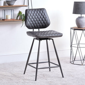 Faux Leather Retro Industrial Bar Stool with grey metal legs and foot rest Digby Bar Stool - Grey (Single)