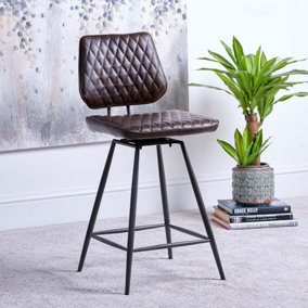 Faux Leather Retro Industrial Bar Stool with grey metal legs and foot rest Digby - Dark Brown (Single)