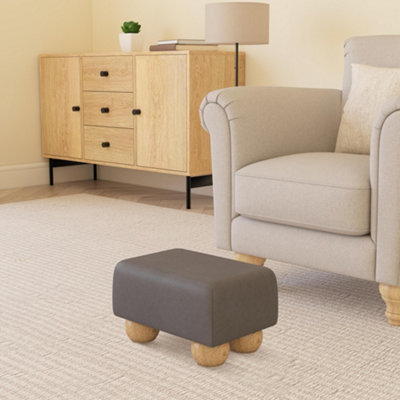 Faux Leather Small Footstools Feather Grey Faux Leather - Natural Wood ...
