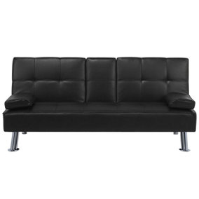 Faux Leather Sofa Bed Black ROXEN