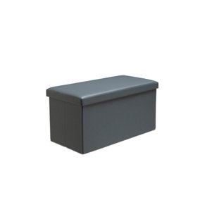 Faux Leather Storage Ottoman Storage Box With Lid Foldable - 76x38x38cm Rectangle