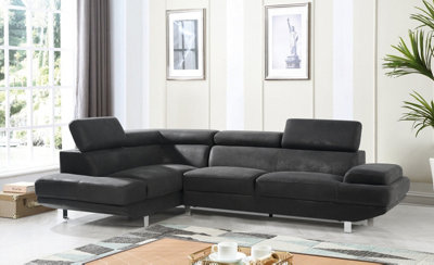 Faux Leather Suede Black Left Hand Facing Corner Sofa