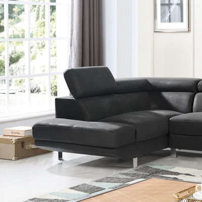 Faux Leather Suede Black Left Hand Facing Corner Sofa