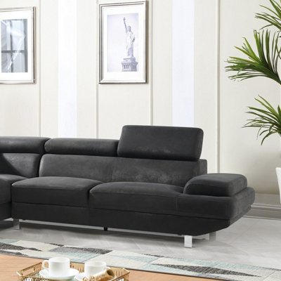 Faux Leather Suede Black Left Hand Facing Corner Sofa