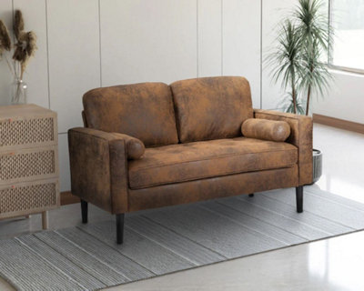 Faux Leather Suede Brown 2 Seater Brindisi Sofa