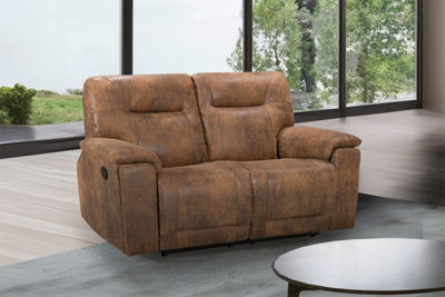 Faux Leather Suede Brown 2 Seater Manual Recliner Sofa