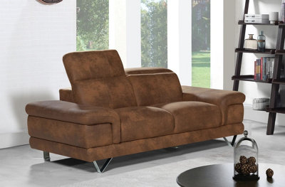 Faux Leather Suede Brown 2 Seater Sofa CHICAGO