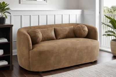 Faux Leather Suede Brown 2 Seater Sofa
