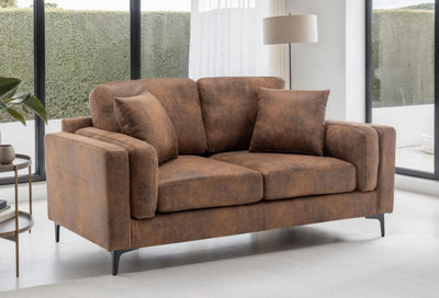 Faux Leather Suede Brown 2 Seater Sofa