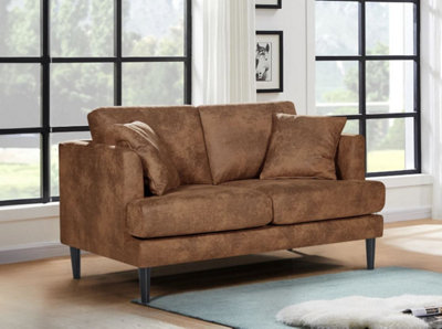 Faux Leather Suede Brown 2 Seater Sofa