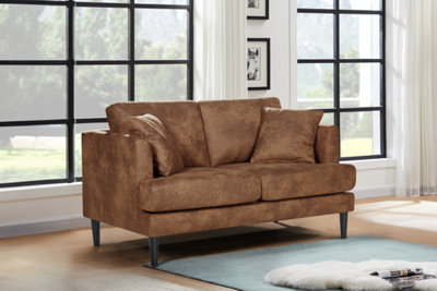 Faux Leather Suede Brown 2 Seater Sofa