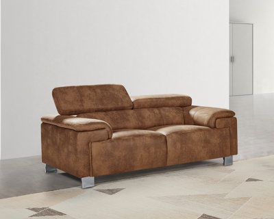 Faux Leather Suede Brown 2 Seater Sofa