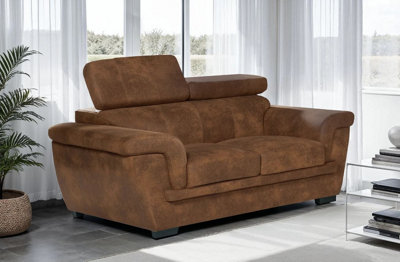 Faux Leather Suede Brown 2 Seater Sofa