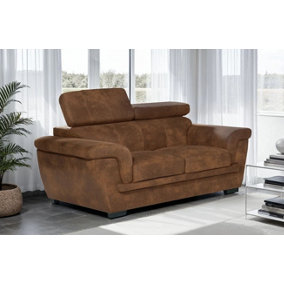 Faux Leather Suede Brown 2 Seater Sofa