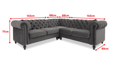 Faux Leather Suede Brown 2C2 Chesterfield Corner Sofa With Wooden Feet