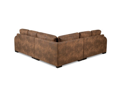 Faux Leather Suede Brown 2C2 Corner Sofa with 2 Ottomans