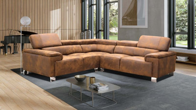 Faux Leather Suede Brown 2C2 Corner Sofa