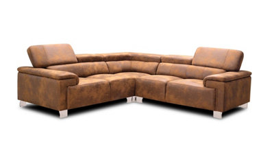Faux Leather Suede Brown 2C2 Corner Sofa