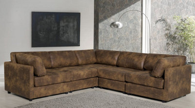 Faux Leather Suede Brown 2C2 Modular Corner Sofa