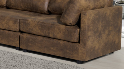 Faux Leather Suede Brown 2C2 Modular Corner Sofa