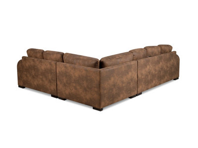 Faux Leather Suede Brown 2C3 Corner Sofa with 2 Ottomans