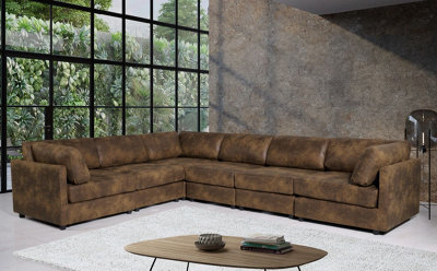 Faux Leather Suede Brown 2C3 Modular Corner Sofa