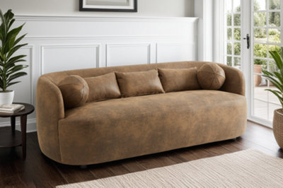Faux Leather Suede Brown 3 Seater Sofa