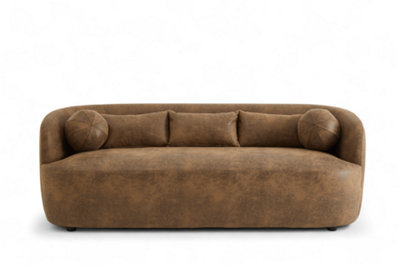 Faux Leather Suede Brown 3 Seater Sofa