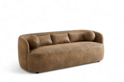 Faux Leather Suede Brown 3 Seater Sofa