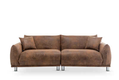 Faux Leather Suede Brown 3 Seater Sofa