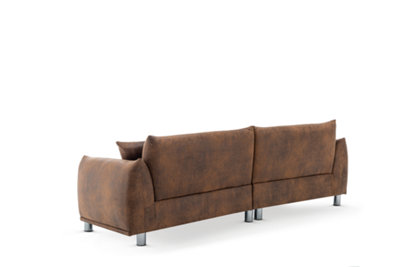 Faux Leather Suede Brown 3 Seater Sofa