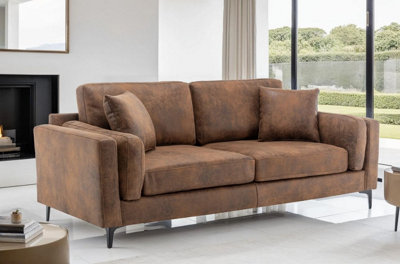 Faux Leather Suede Brown 3 Seater Sofa