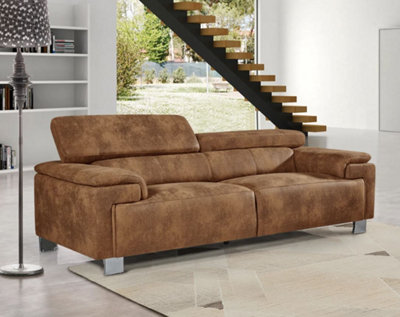 Faux Leather Suede Brown 3 Seater Sofa