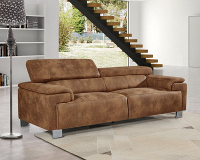 Faux Leather Suede Brown 3 Seater Sofa