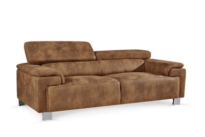 Faux Leather Suede Brown 3 Seater Sofa