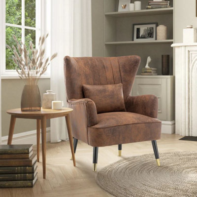 Faux Leather Suede Brown Camila Accent Chair