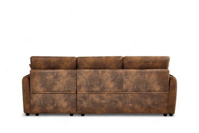 Faux Leather Suede Brown Corner Sofa Bed with Storage 2C1 Sofabed