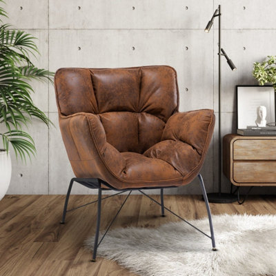 Faux Leather Suede Brown Eliana Accent Chair