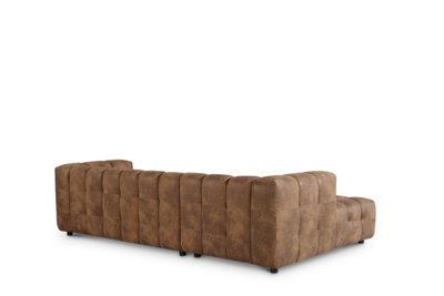 Faux Leather Suede Brown Left Hand Facing Corner Sofa with Ottoman