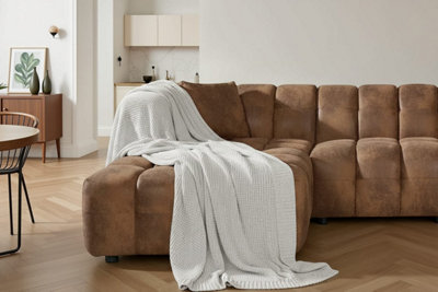 Faux Leather Suede Brown Left Hand Facing Corner Sofa with Ottoman
