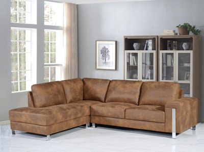 Faux Leather Suede Brown Left Hand Facing Corner Sofa