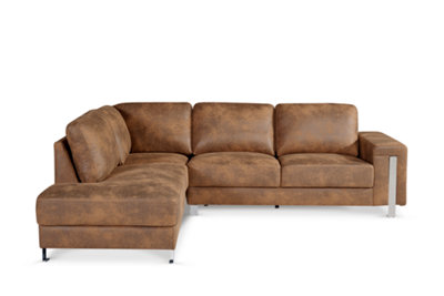 Faux Leather Suede Brown Left Hand Facing Corner Sofa