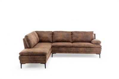 Faux Leather Suede Brown Left Hand Facing Corner Sofa