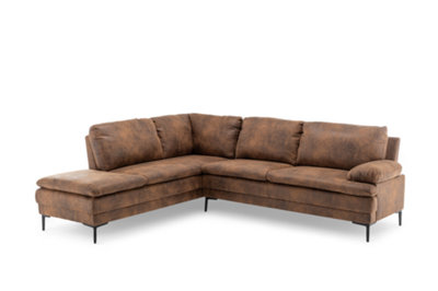 Faux Leather Suede Brown Left Hand Facing Corner Sofa