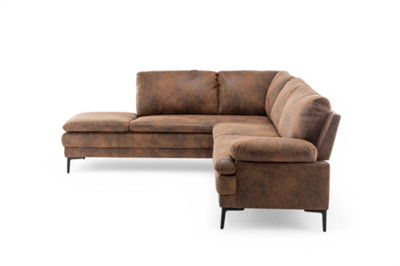 Faux Leather Suede Brown Left Hand Facing Corner Sofa