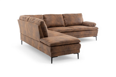 Faux Leather Suede Brown Left Hand Facing Corner Sofa
