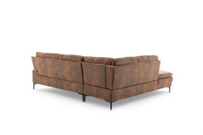 Faux Leather Suede Brown Left Hand Facing Corner Sofa