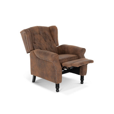 Faux Leather Suede Brown Marianna Manual Recliner Wingback Chair
